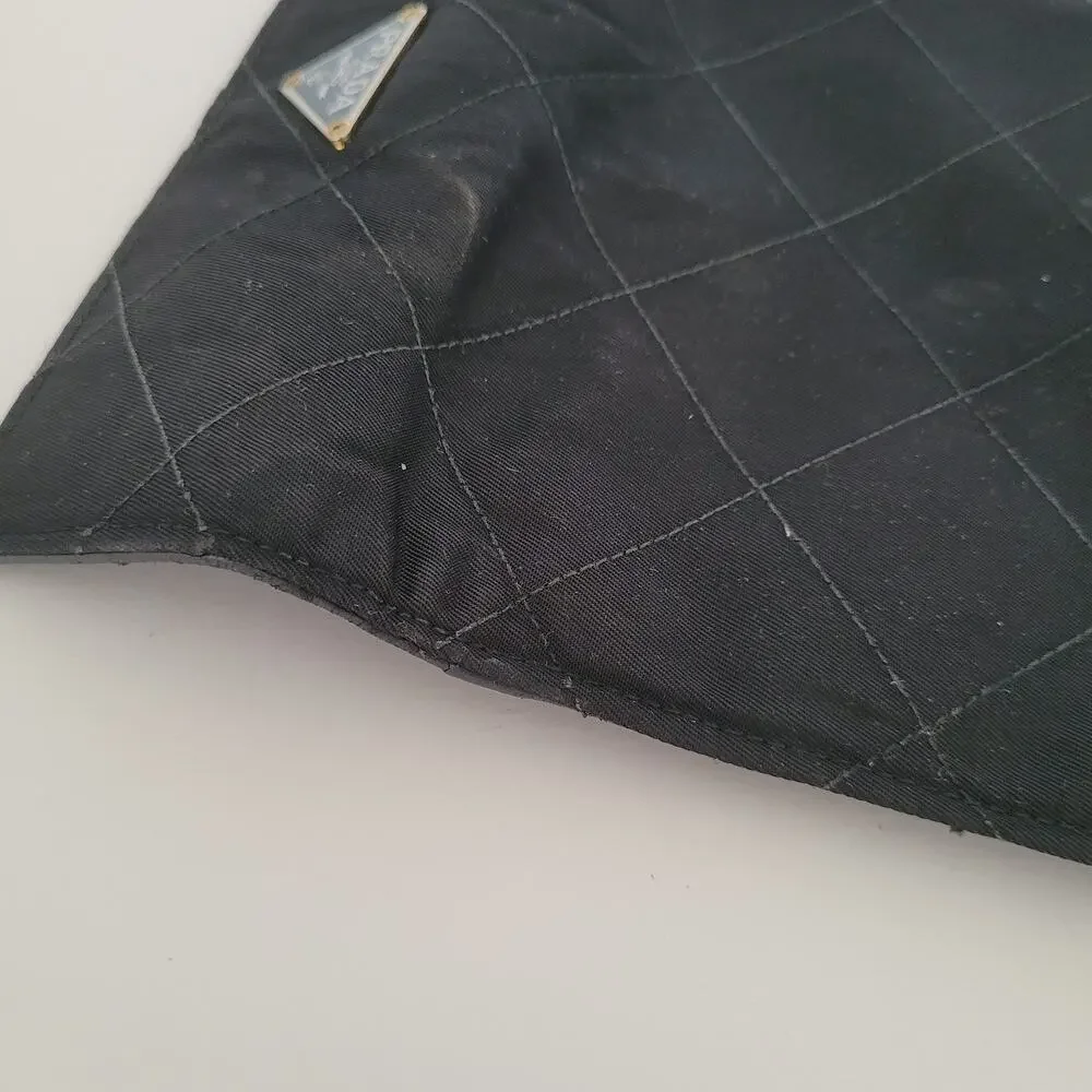 Prada Milano Black Quilted Nylon &‎ Leather Bifold Wallet Gold Logo Snap Closure